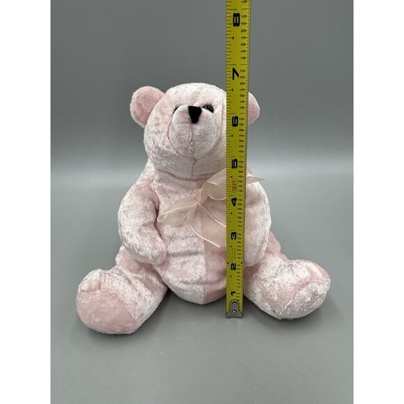 Vintage Pink Beanbag Teddy Bear w/Pink Bow Plush 6.5” Stuffed Animal - Picture 2 of 7
